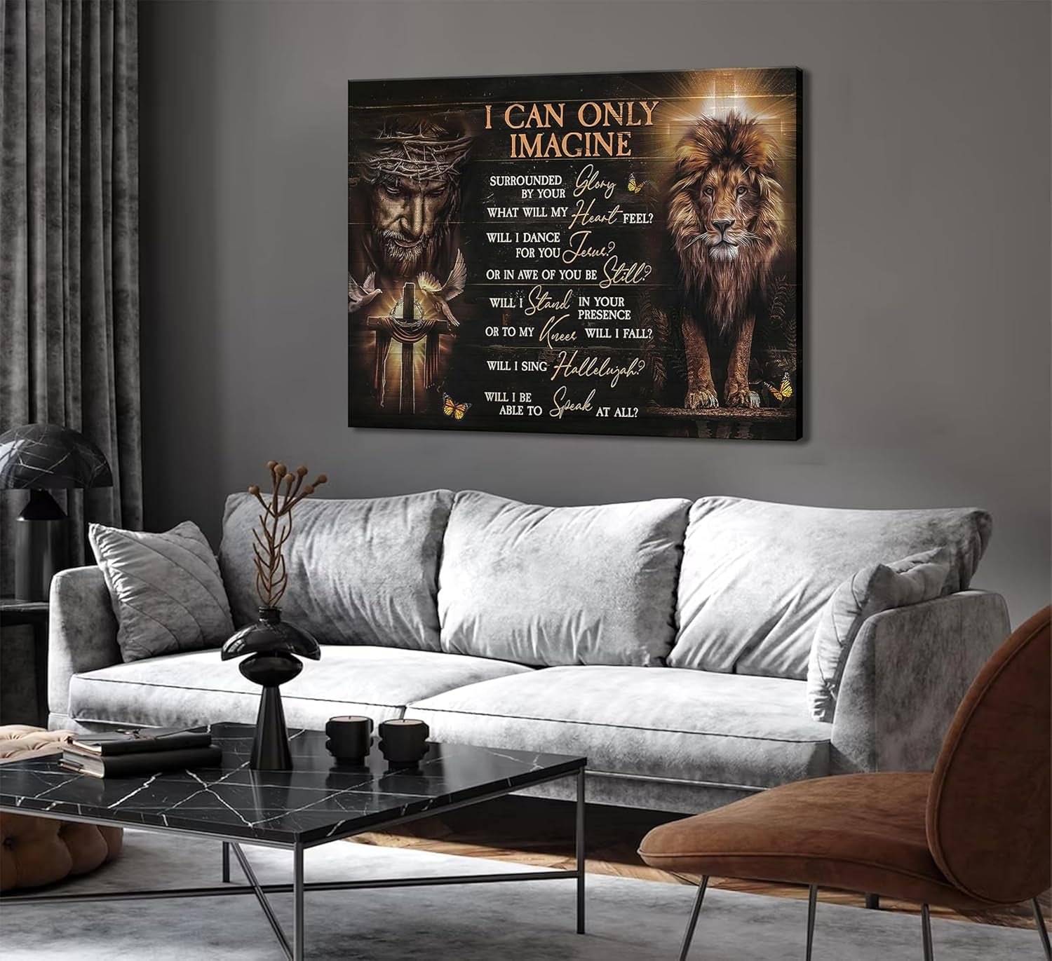 Christian Jesus and the Lion of Judah Canvas Wall Art I Can Only Imagine Scripture Bible Verse Picture Religious Wall Decor Poster Print for Church Living Room Bedroom Office Home Decoration