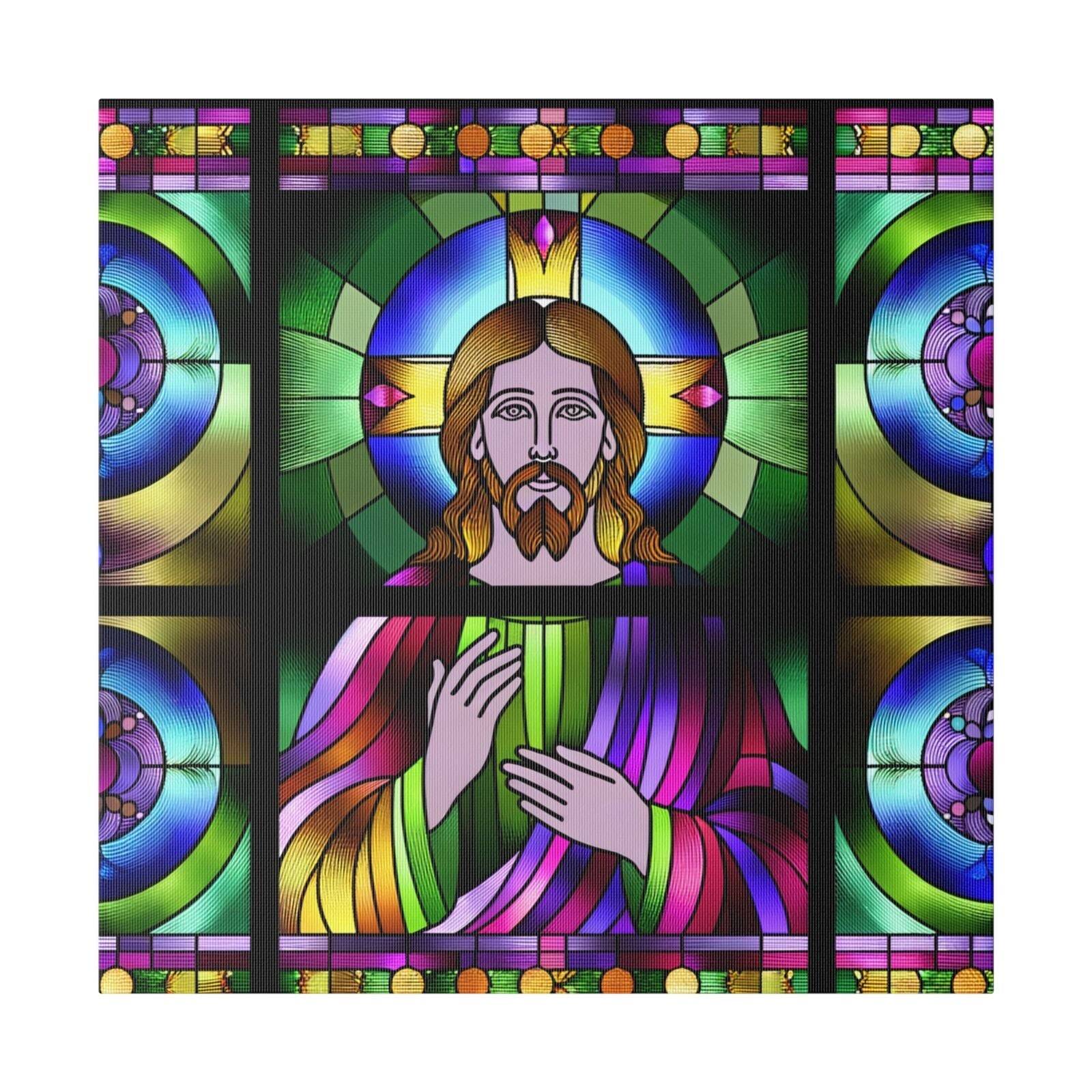 Matte Canvas Wall Art Christian Jesus Christ Stained Glass Style Art Bible Decor