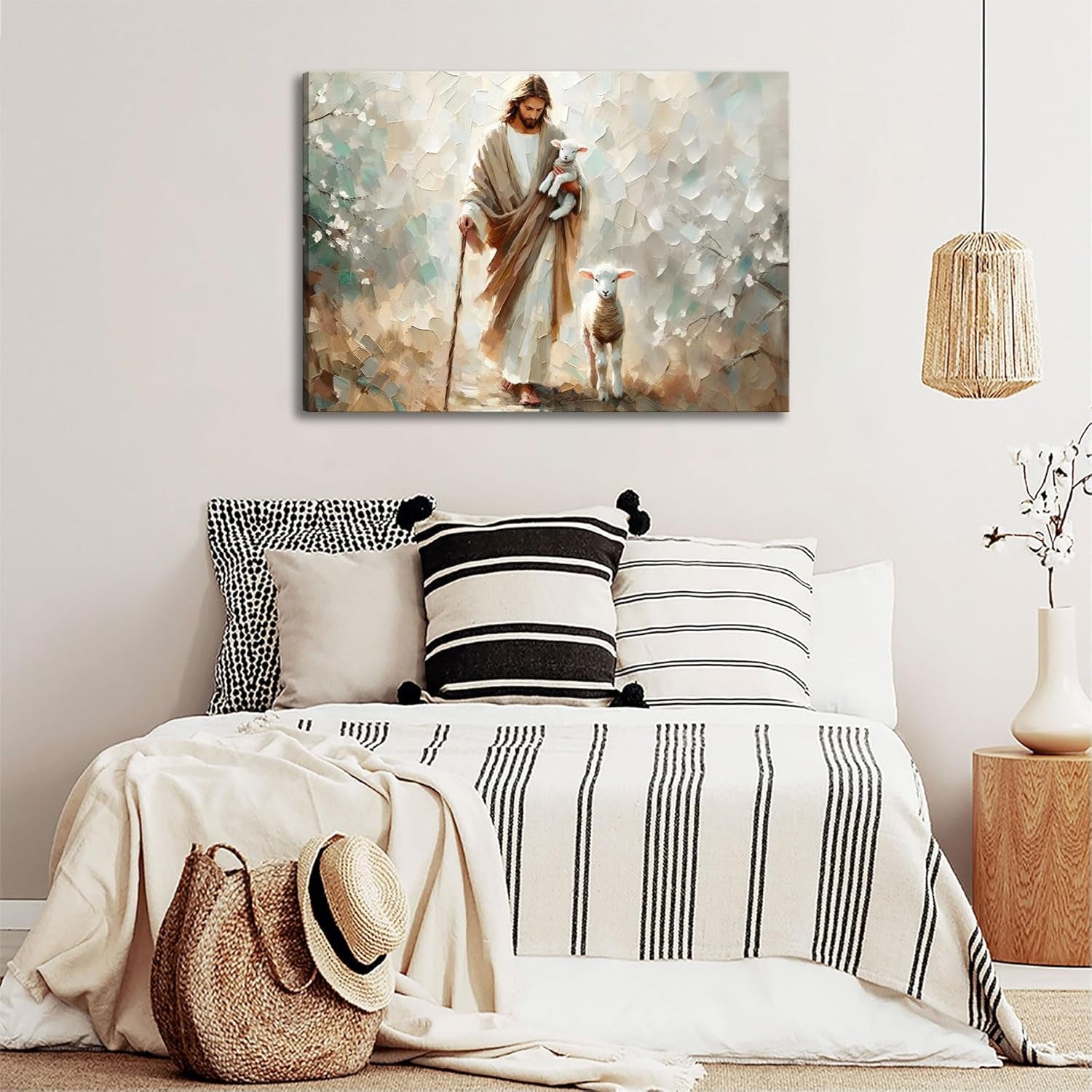 Jesus Lamb Canvas Wall Art Jesus Christ the Good Shepherd Wall Decor Picture Jesus Finds the Lost Lamb Poster Print for Living Room Bedroom Church Home Decoration Ready to Hang