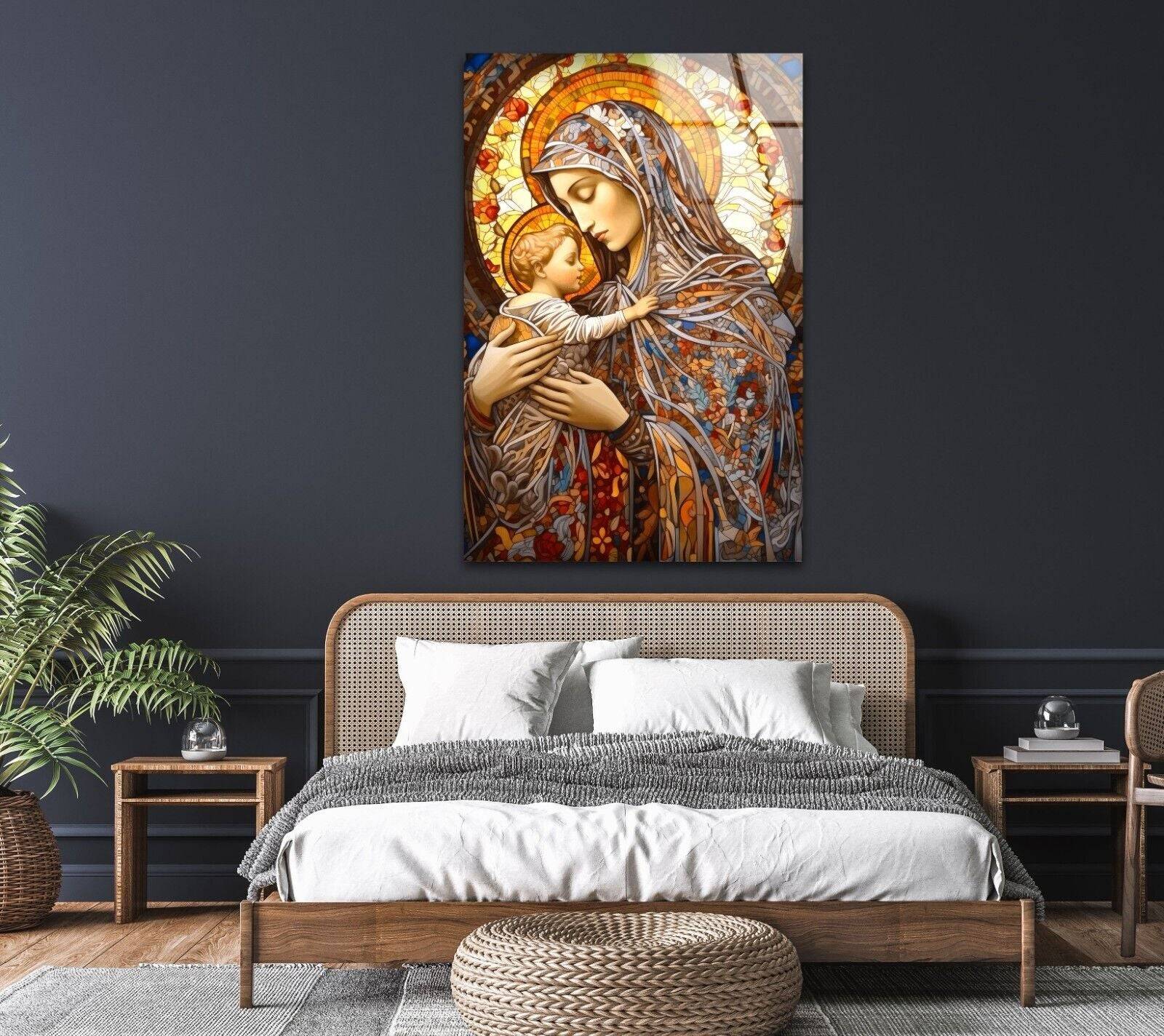 Jesus and Virgin Mary Glass Wall Art