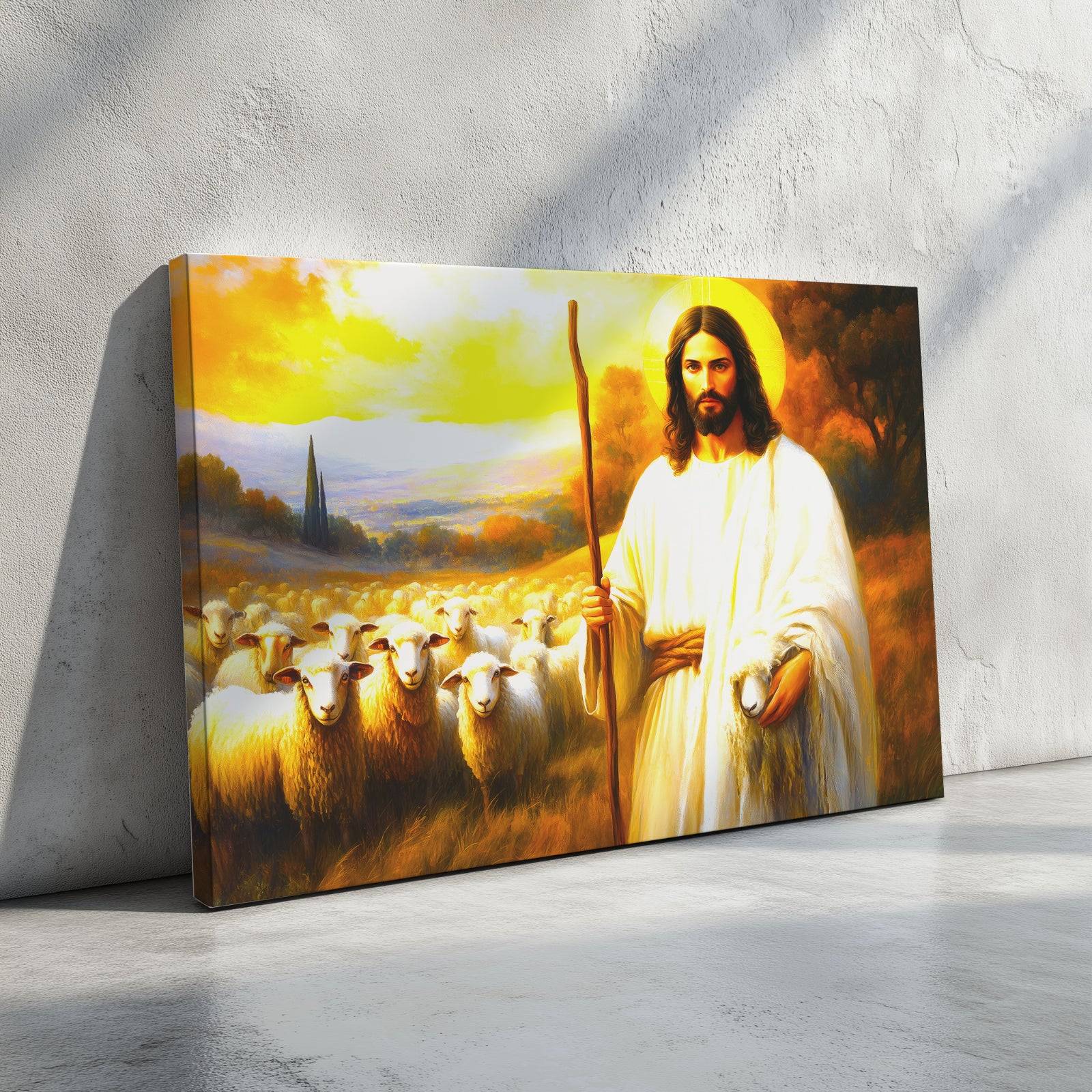 Original Artwork Jesus Shepherd Oil Painting Print on Framed Canvas Wall Art