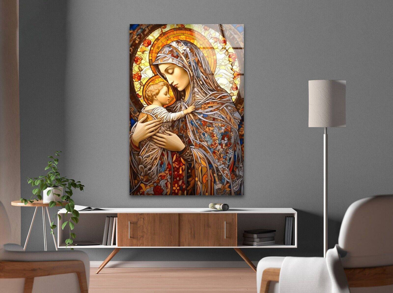 Jesus and Virgin Mary Glass Wall Art