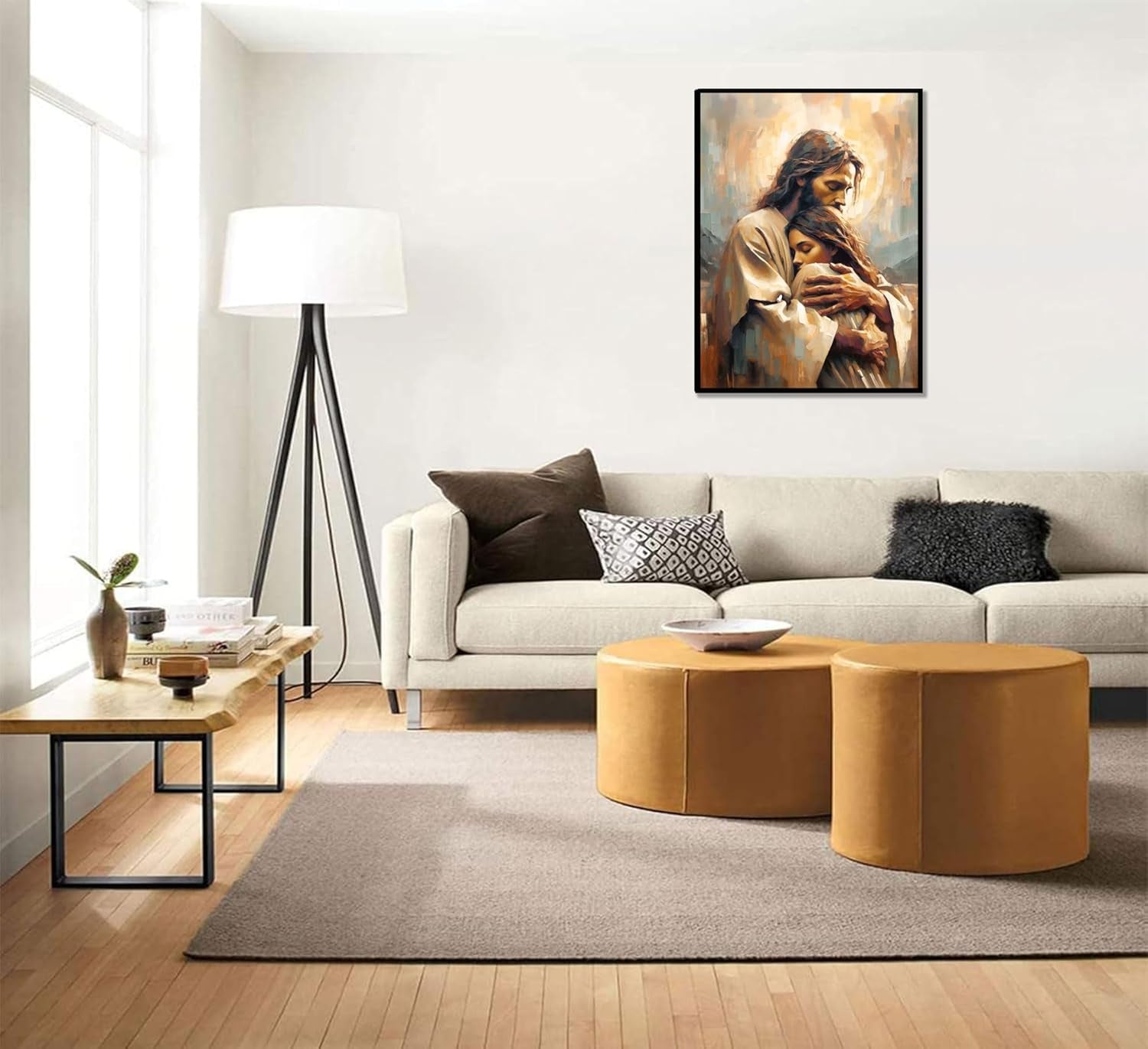 Jesus Embracing Woman Wall Art Safe Haven Poster Jesus Canvas Prints Christian Spiritual Painting Bible Art Pictures Jesus and Girl Wall Decor for Bedroom Living Room Dining Room Church Unframed