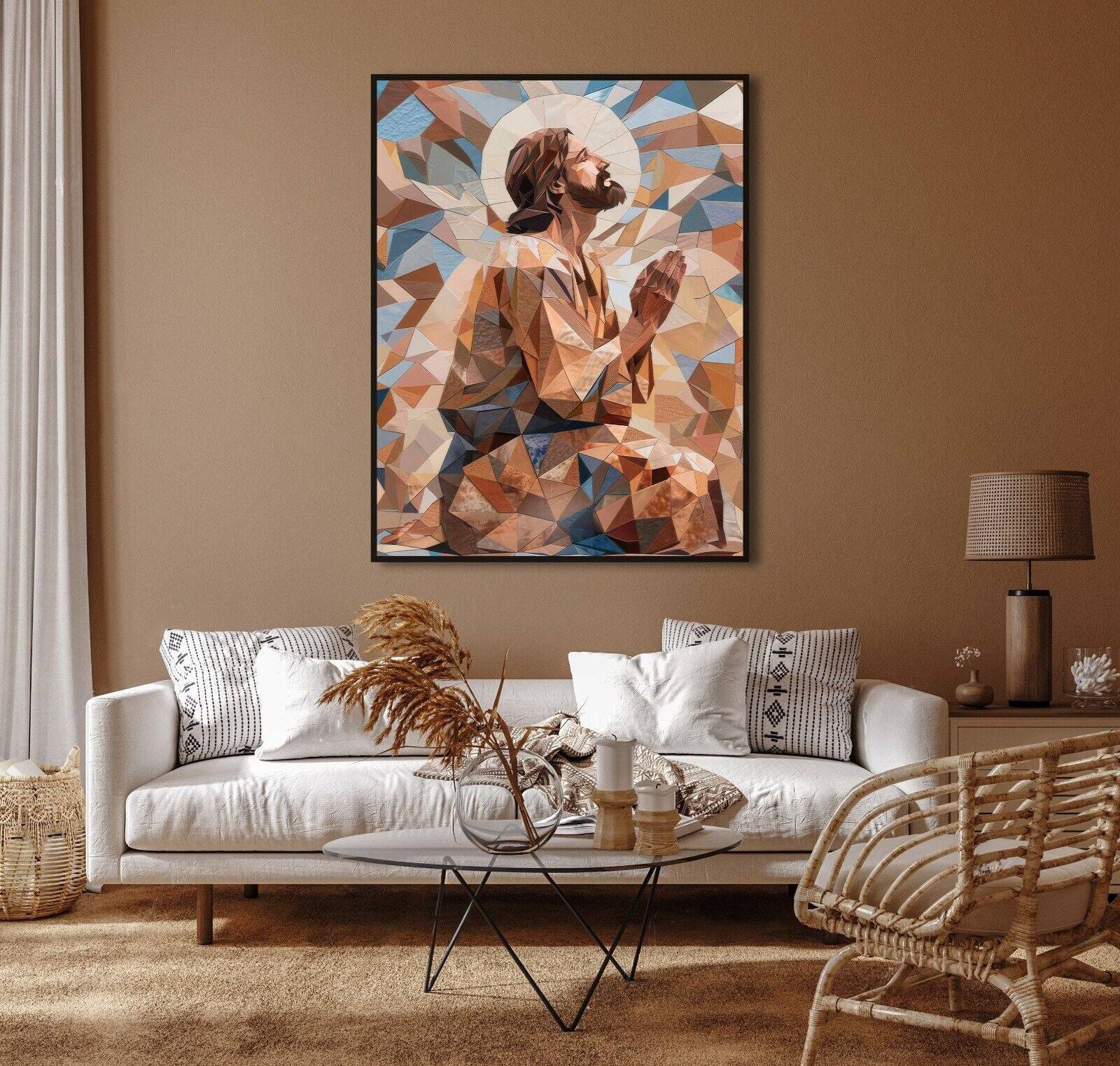 Jesus Geometric Abstract Wall Art Modern Christian Home Decor Framed Jesus Art