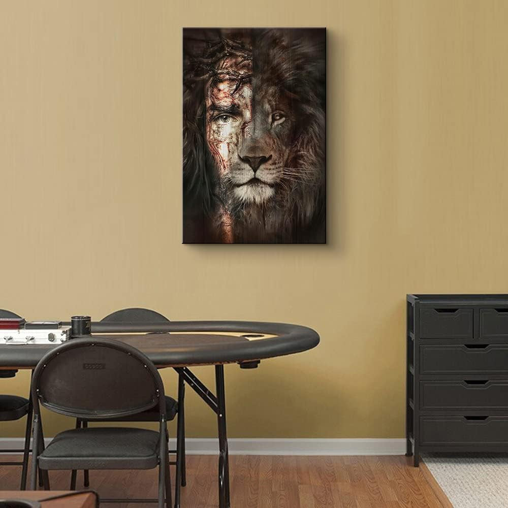 Jesus Pictures for Wall Lion and Jesus Picture Jesus Picture Jesus and Lion Painting Pictures of Jesus Christian Wall Art Jesus Painting Wall Art Religious Wall Decor for Bedroom Decor (12''Wx18''H)