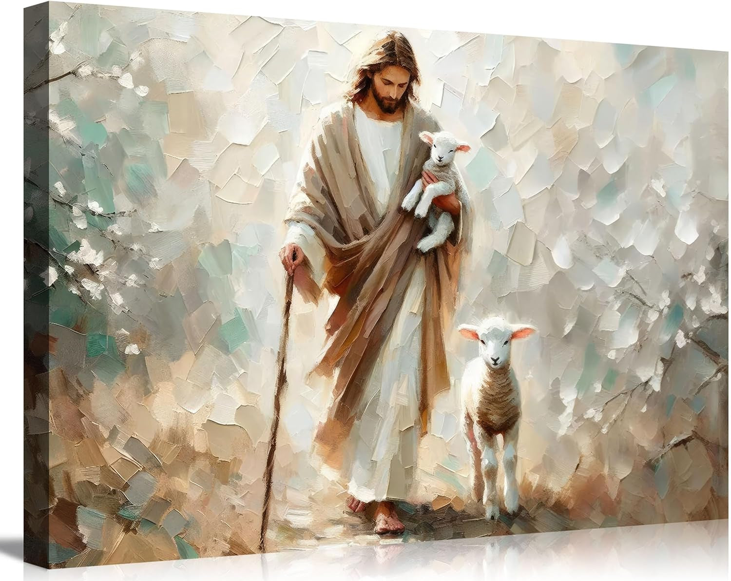 Jesus Lamb Canvas Wall Art Jesus Christ the Good Shepherd Wall Decor Picture Jesus Finds the Lost Lamb Poster Print for Living Room Bedroom Church Home Decoration Ready to Hang