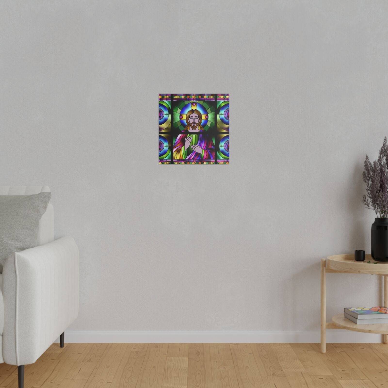 Matte Canvas Wall Art Christian Jesus Christ Stained Glass Style Art Bible Decor