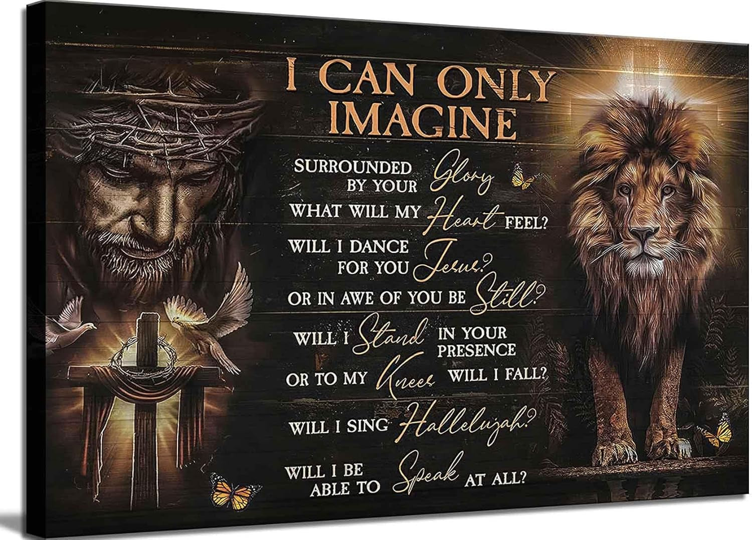 Christian Jesus and the Lion of Judah Canvas Wall Art I Can Only Imagine Scripture Bible Verse Picture Religious Wall Decor Poster Print for Church Living Room Bedroom Office Home Decoration