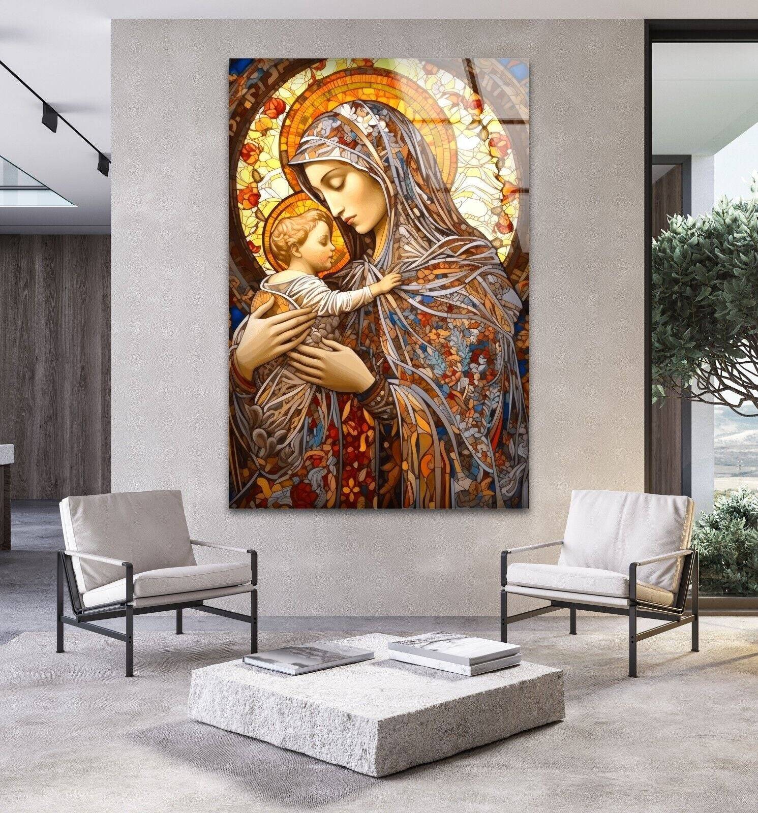 Jesus and Virgin Mary Glass Wall Art