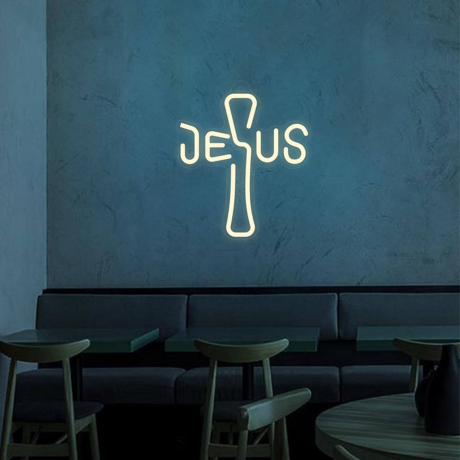 Jesus Cross Neon Sign - Unique Design, Dimmable LED Night Light USB Powered for Home Decor