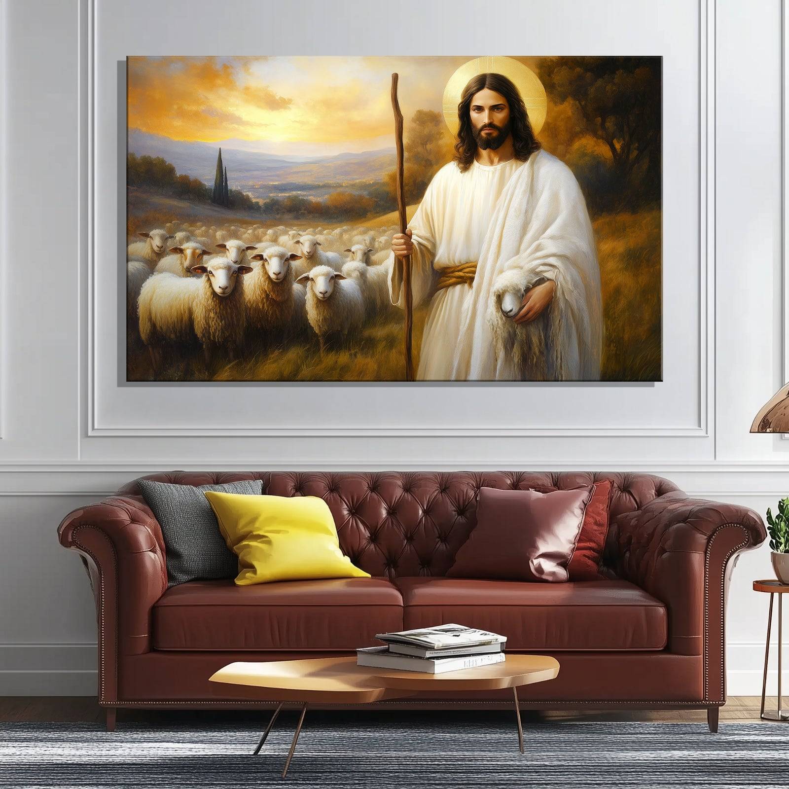 Original Artwork Jesus Shepherd Oil Painting Print on Framed Canvas Wall Art