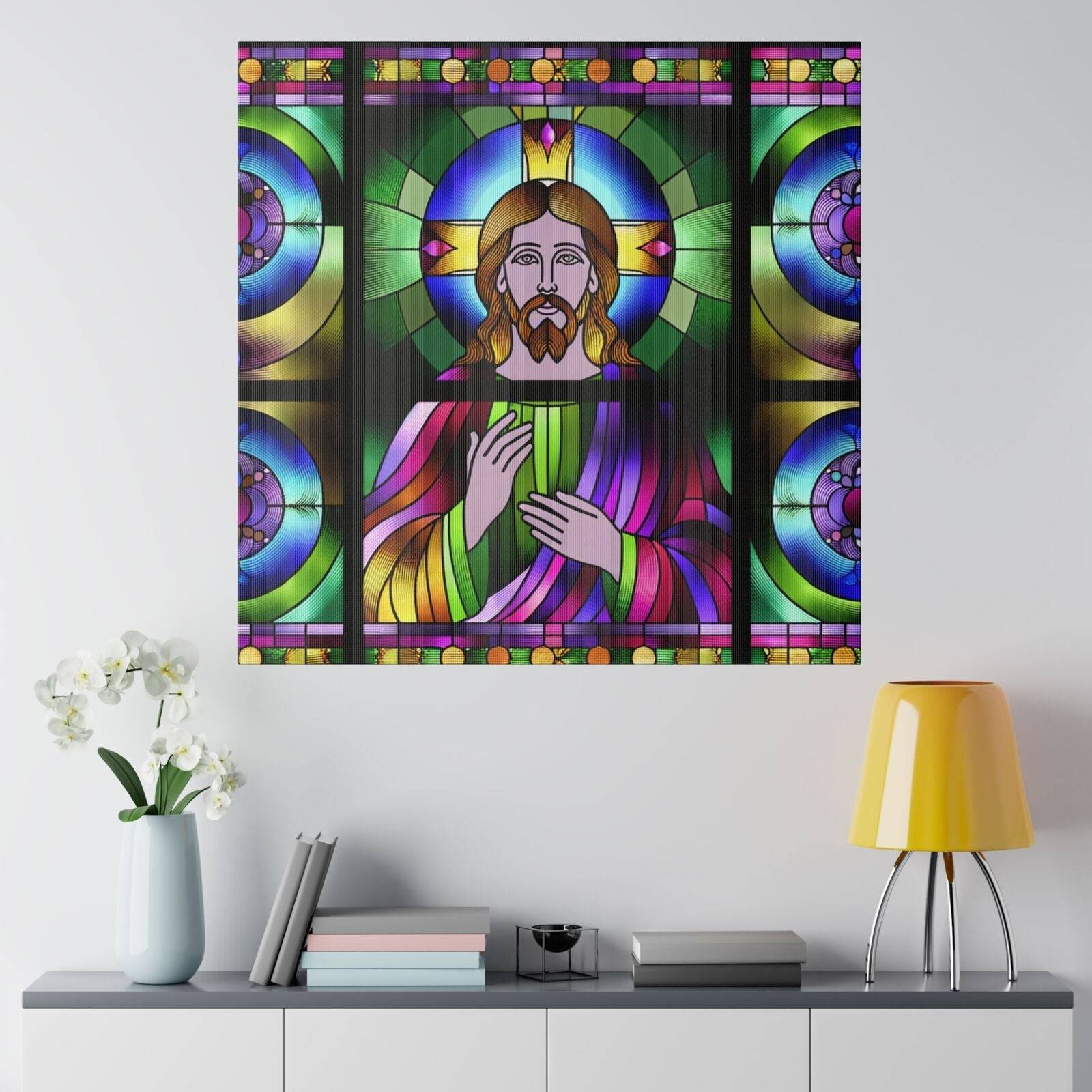 Matte Canvas Wall Art Christian Jesus Christ Stained Glass Style Art Bible Decor