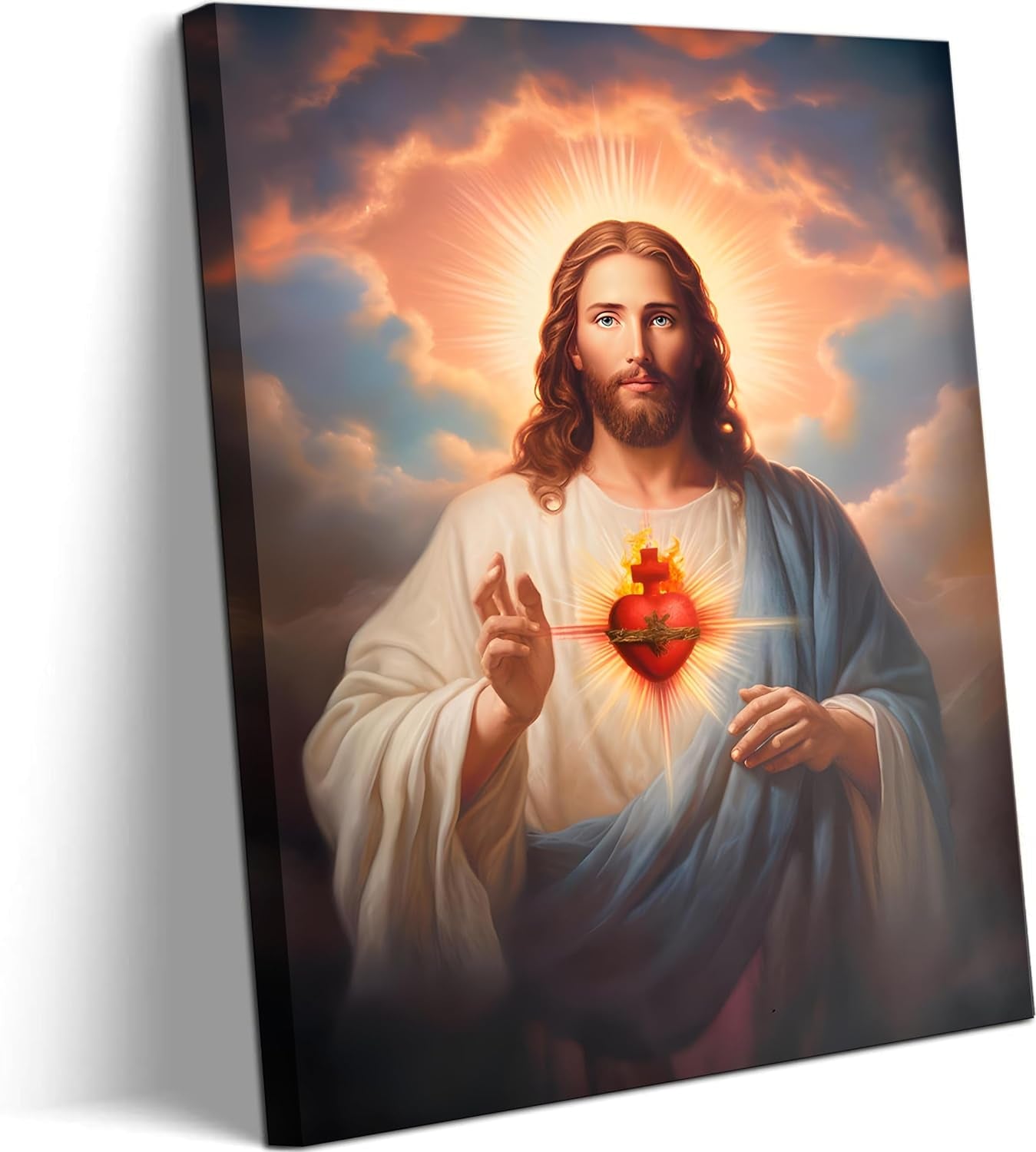 Sacred Heart of Jesus Wall Art Picture Divine Mercy Picture Canvas Wall Decor Christian Religious Christ Jesus Portrait Poster Prints Artwork for Living Room Bedroom Room Office Home Decoration