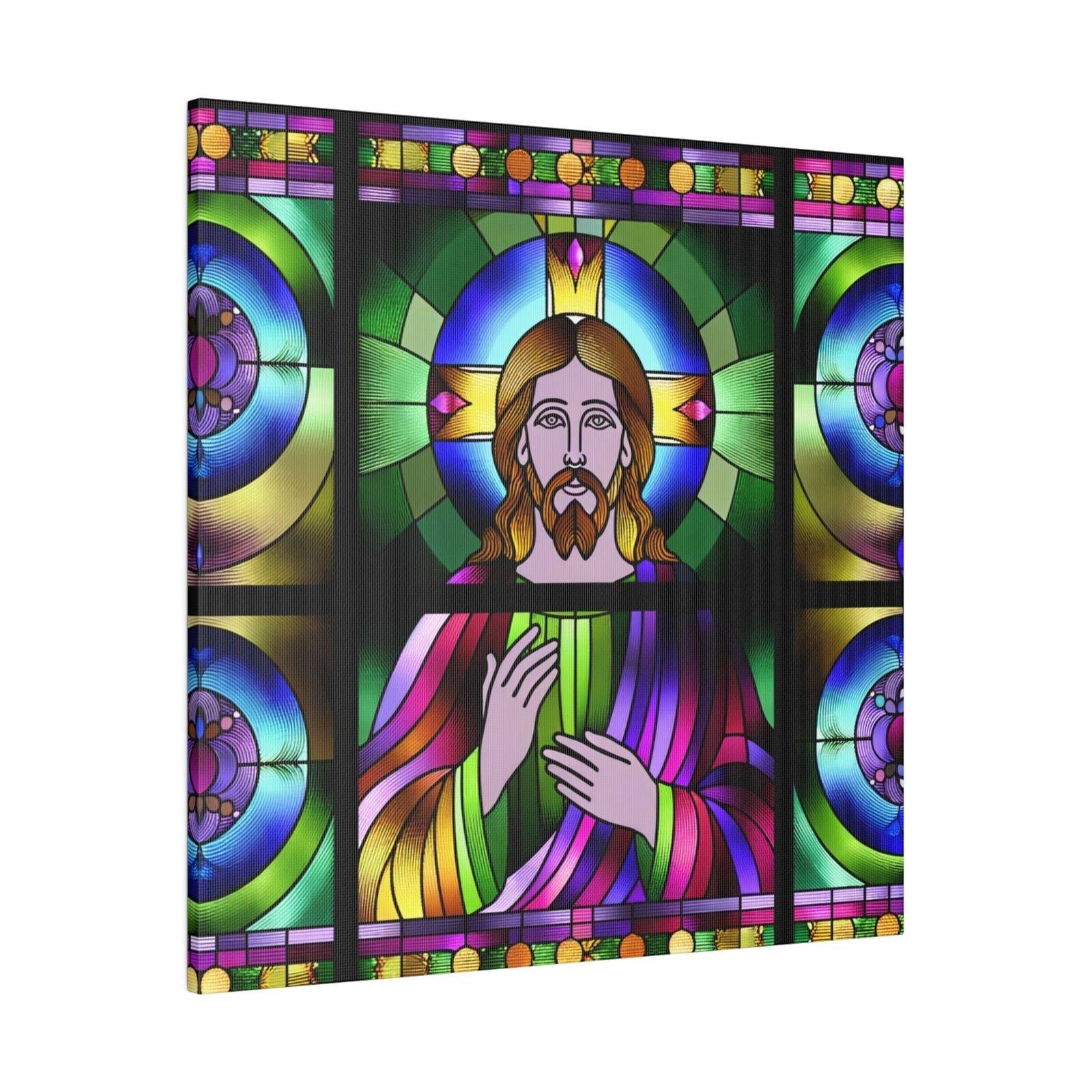 Matte Canvas Wall Art Christian Jesus Christ Stained Glass Style Art Bible Decor