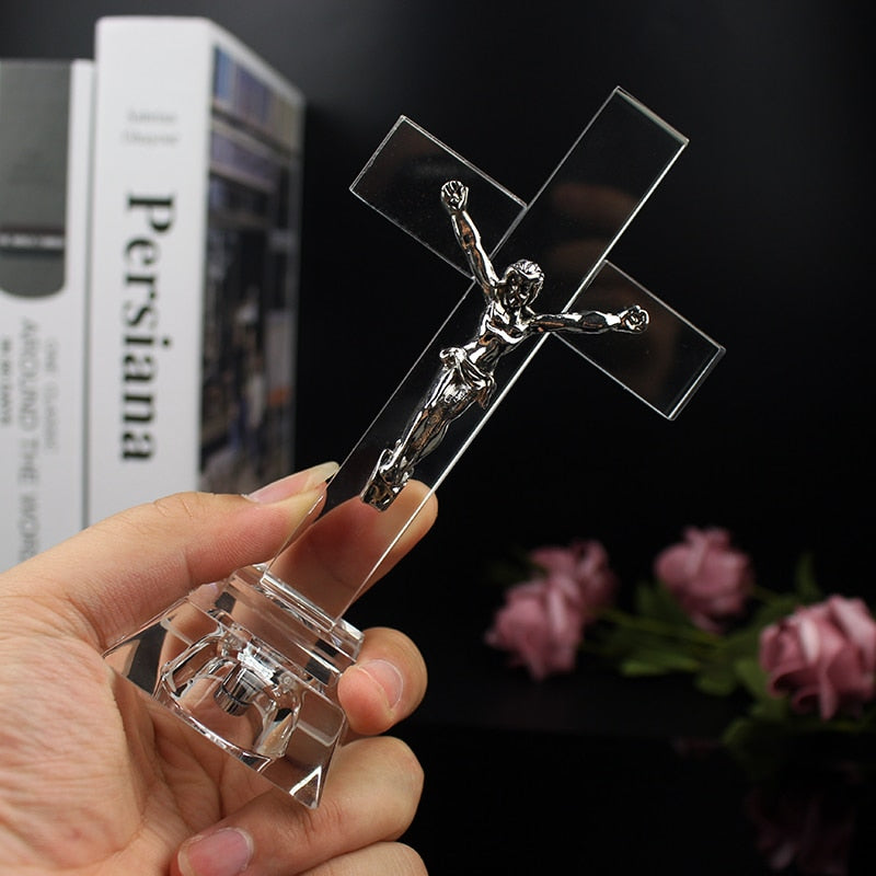 Crystal Jesus Cross Statue Night Light - Jesus Christ Heals