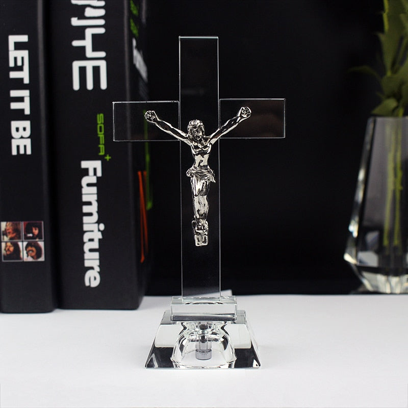 Crystal Jesus Cross Statue Night Light - Jesus Christ Heals