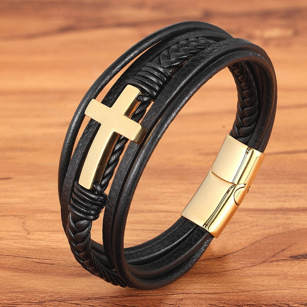 Luxury Leather Cross Bracelet - Jesus Christ Heals