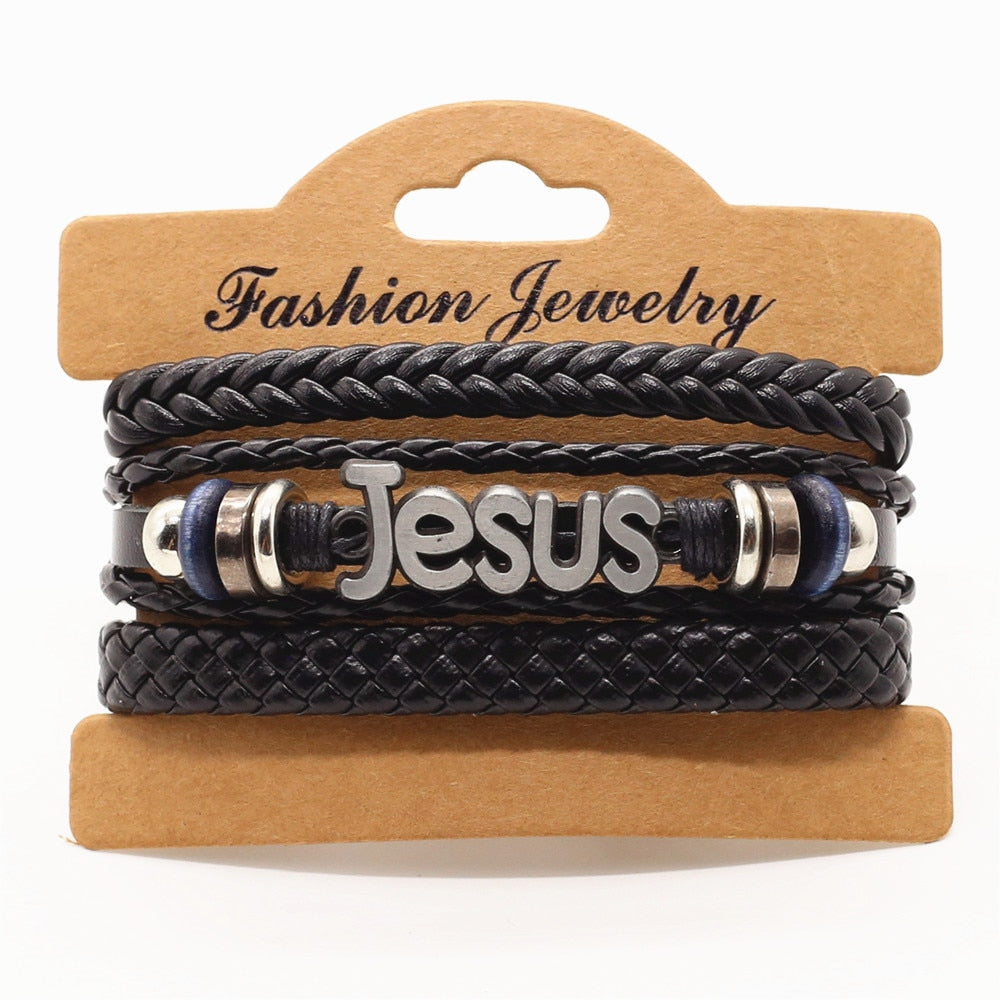 Vintage Men Jesus Leather Bracelets - Jesus Christ Heals