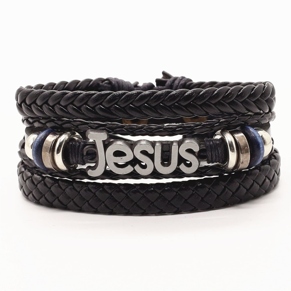 Vintage Men Jesus Leather Bracelets - Jesus Christ Heals