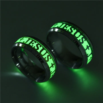 Luminous Glow in the Dark Titanium Steel JESUS Ring