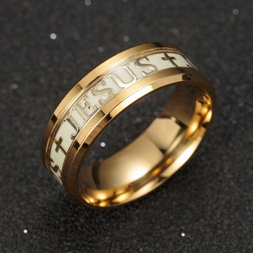 Luminous Glow in the Dark Titanium Steel JESUS Ring