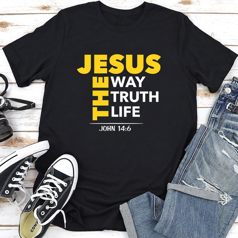 Jesus The Way Truth Life Printed T Shirt - Jesus Christ Heals