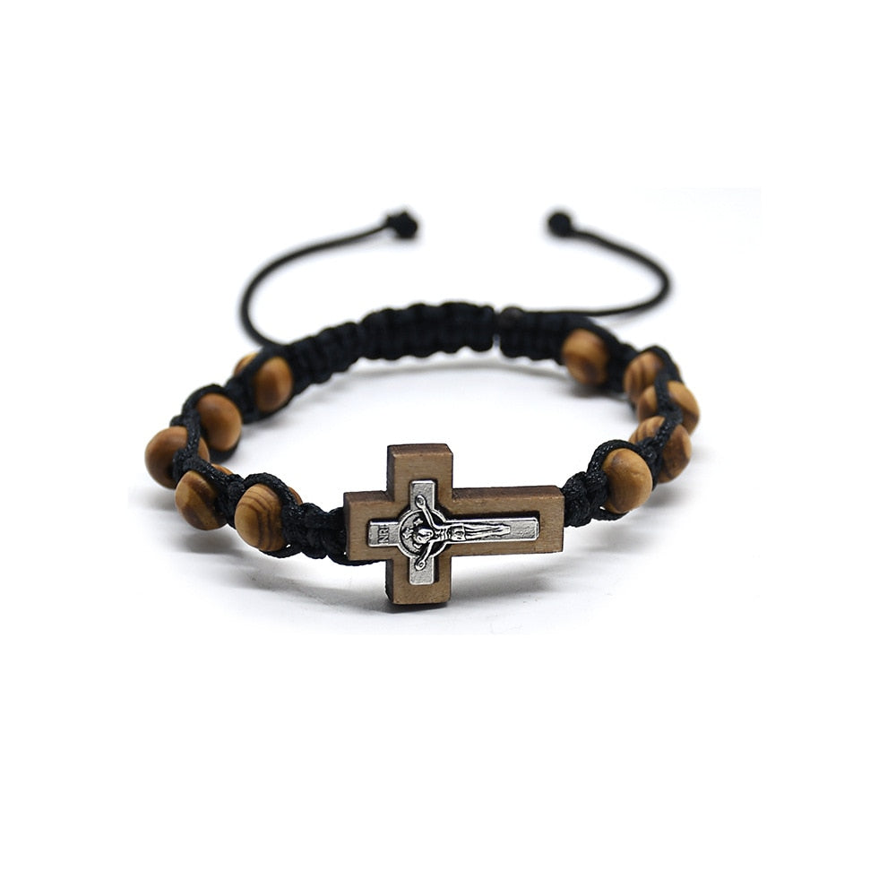 Wooden Beads Jesus Cross Bracelet - Jesus Christ Heals