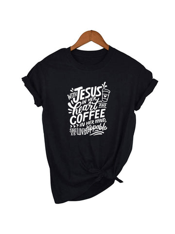 With Jesus In Her Heart and Coffee In Her Hand T-shirt