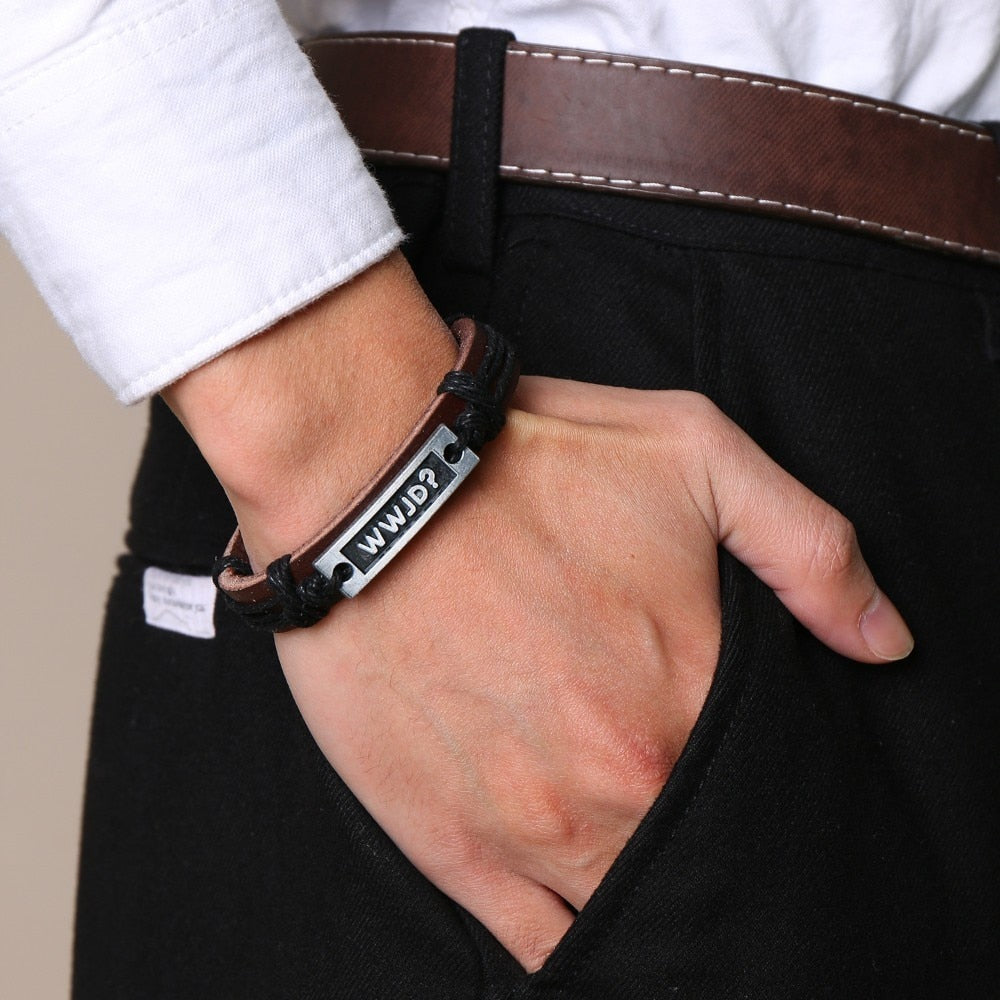 WWJD Leather Bracelet - Jesus Christ Heals