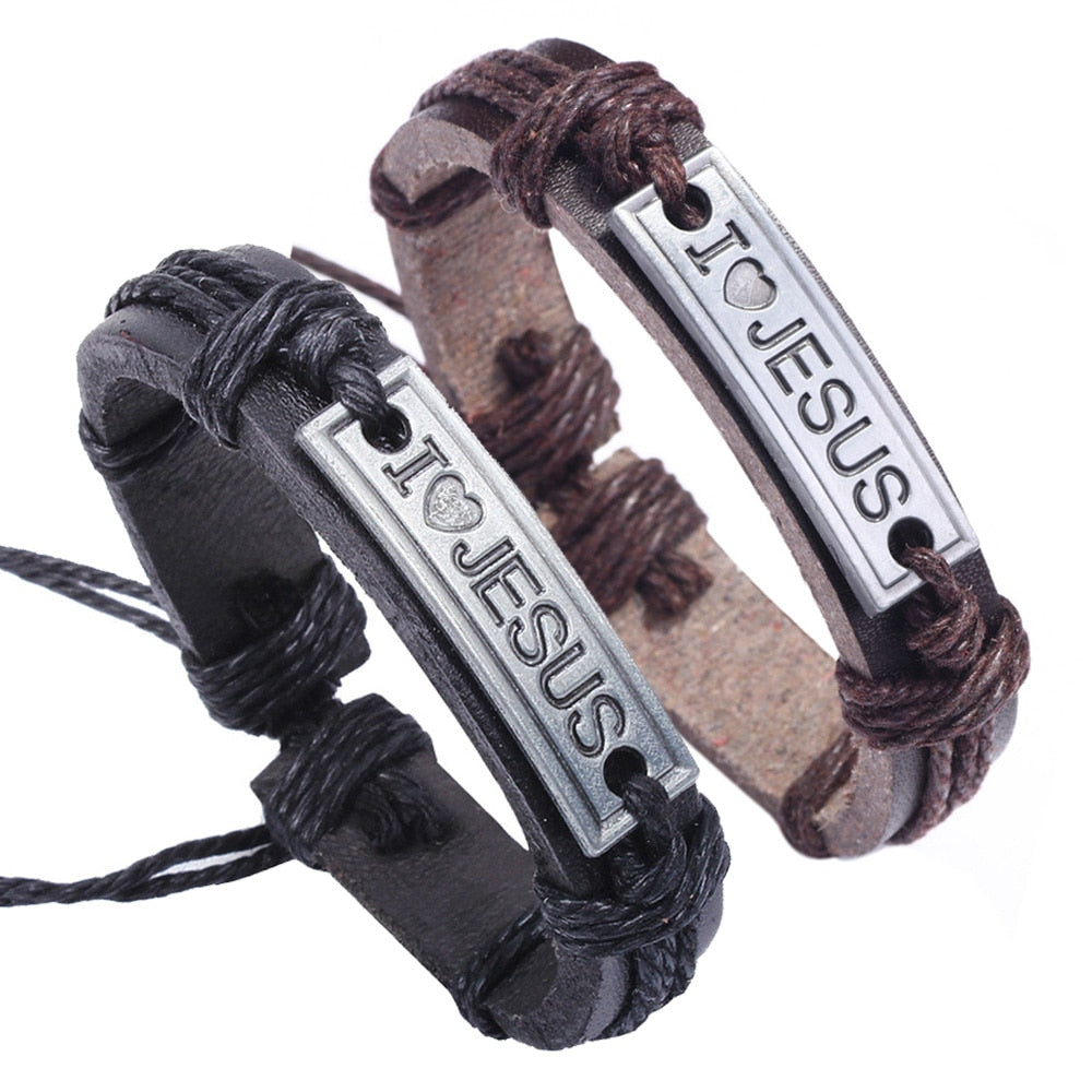 Vintage Jesus Leather Bracelet - Jesus Christ Heals