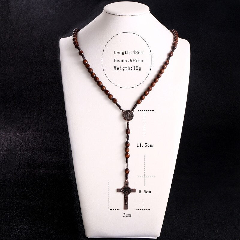 Jesus Wooden Beads Woven Rope Necklace - Jesus Christ Heals