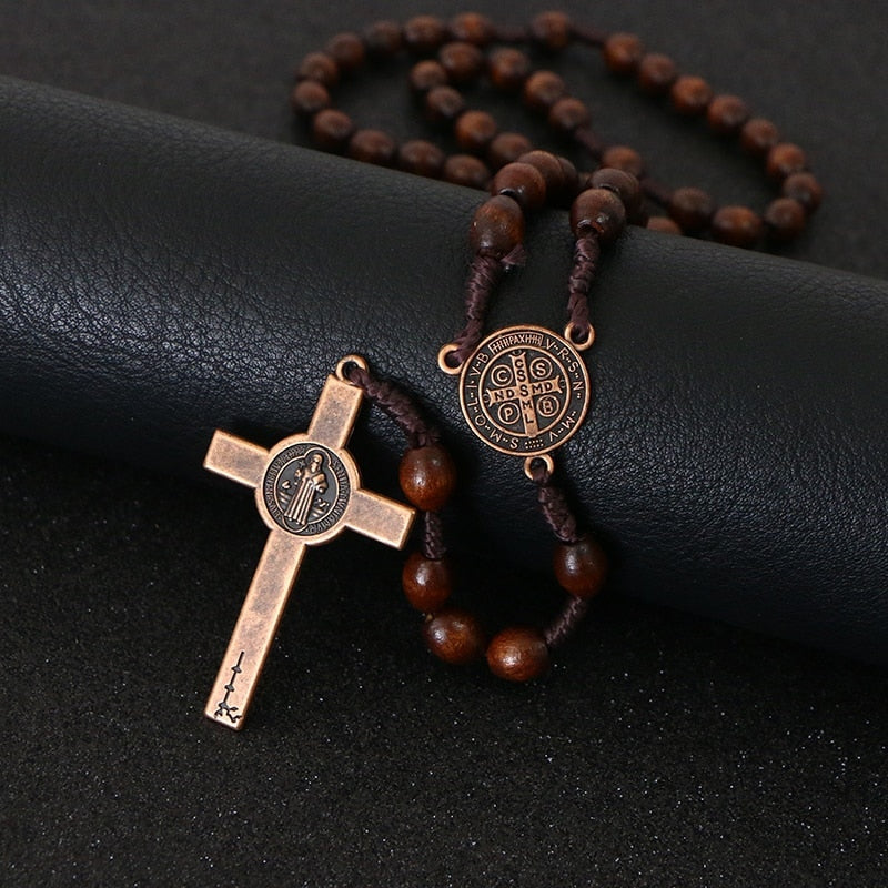 Jesus Wooden Beads Woven Rope Necklace - Jesus Christ Heals